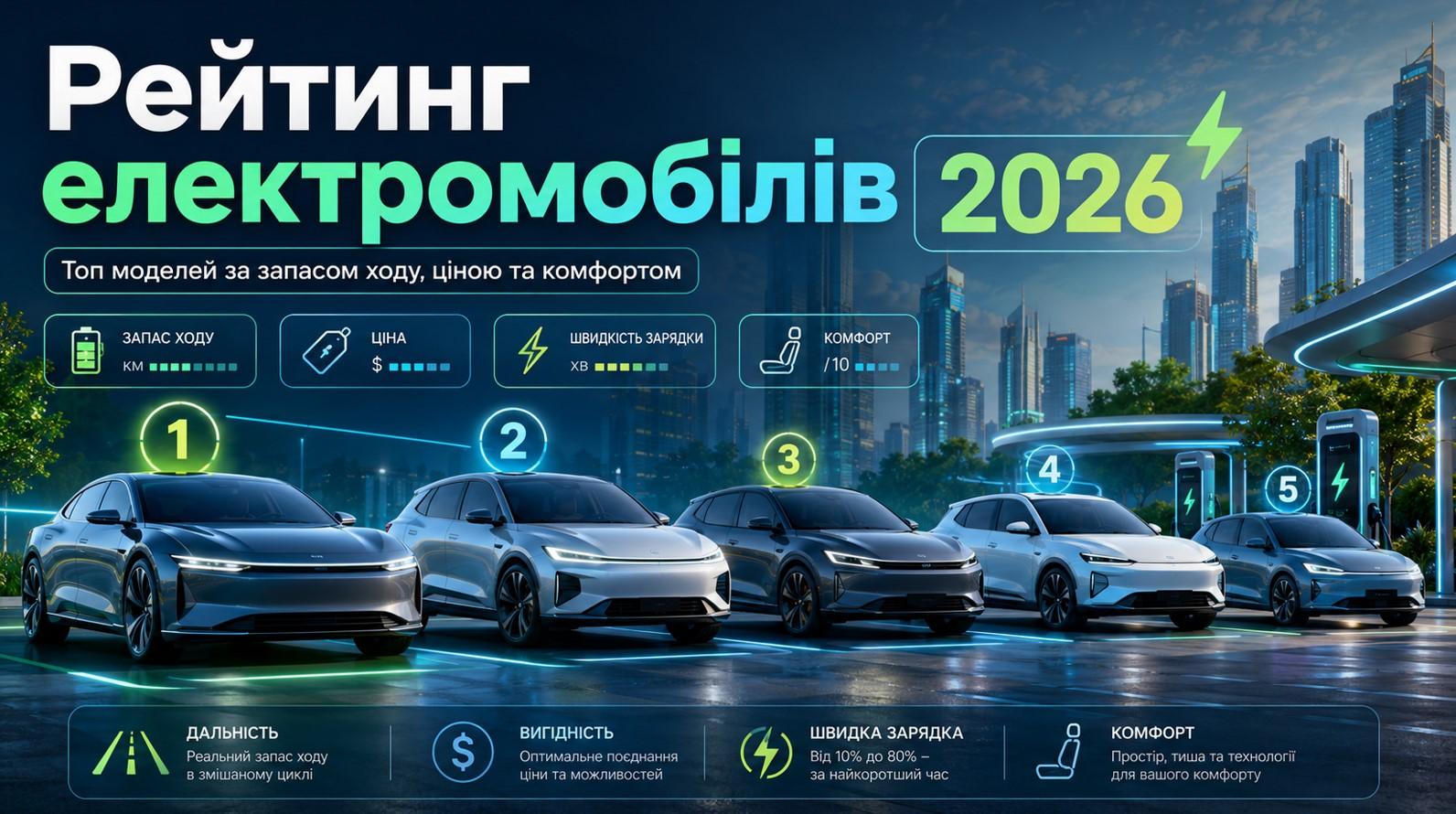 Рейтинг електромобілів 2026: що купують в Україні