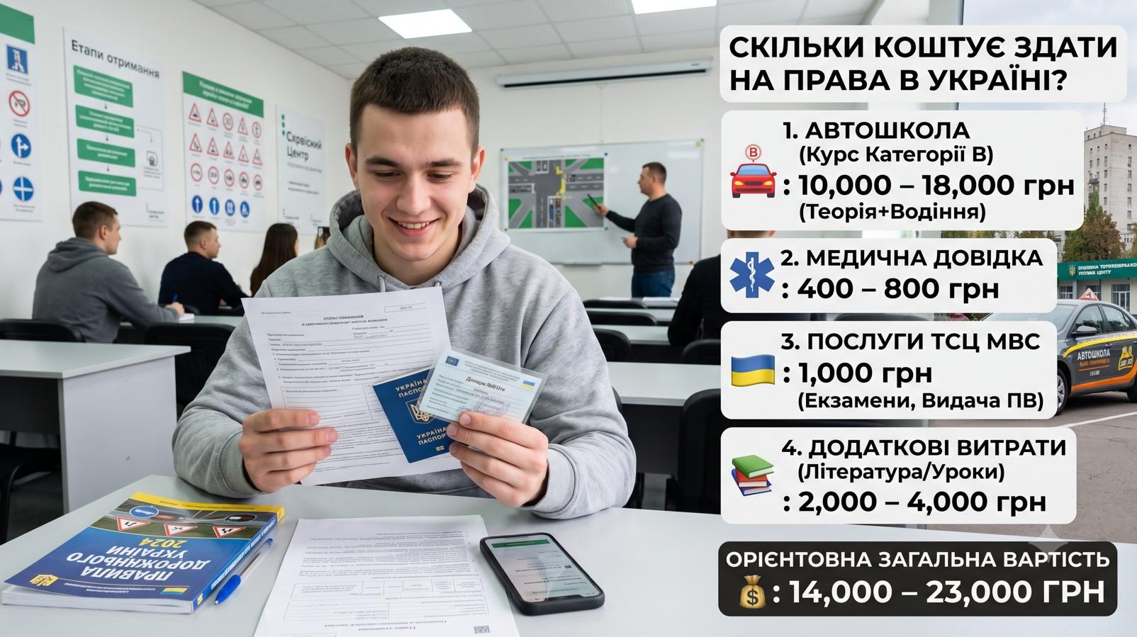 Скільки коштує здати на права в Україні: ціни 2026 року